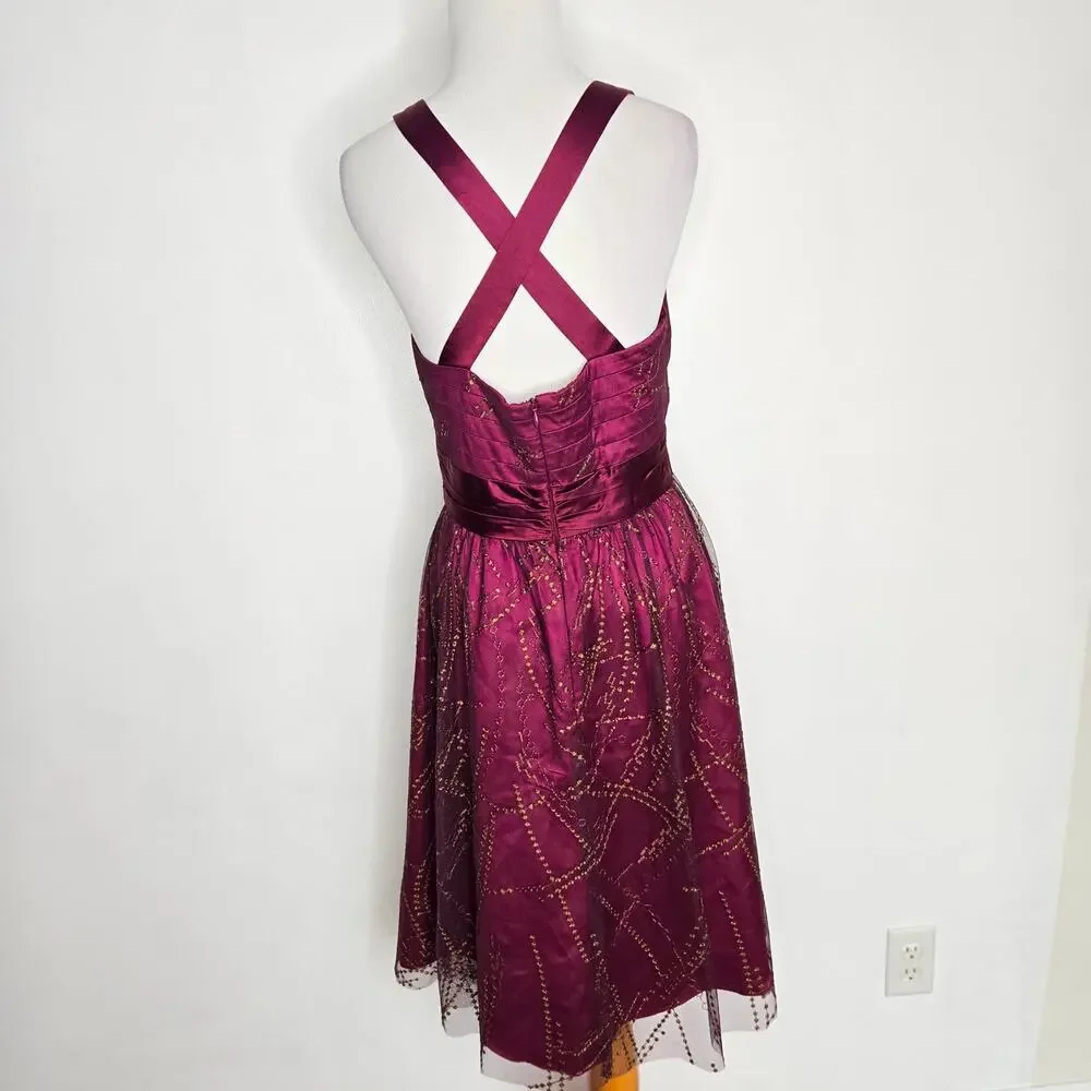 Vintage Y2K Babydoll Party Dress Embroidered Tulle Glam Prom Women Magenta 6 - Picture 3 of 15